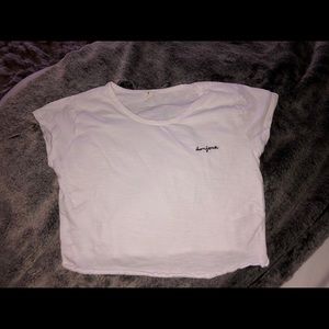 Garage xs white crop top t-shirt Tee “Bonjour”